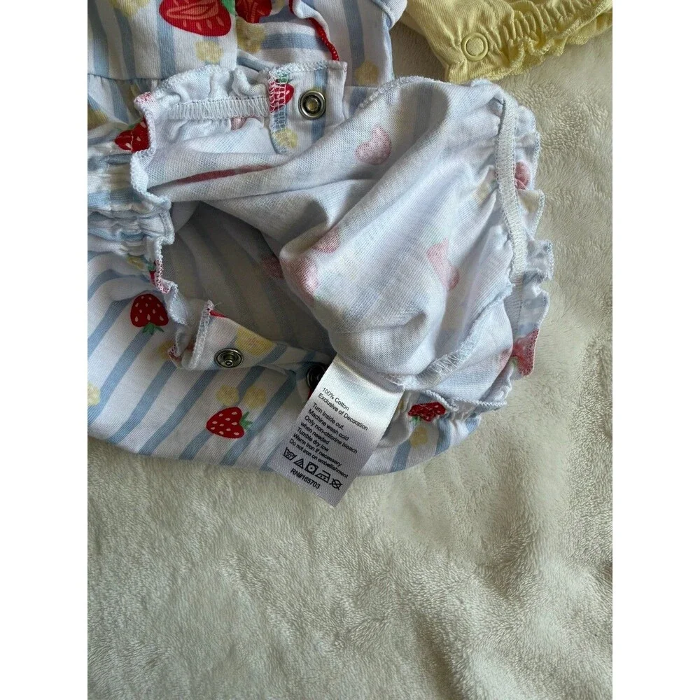 Llama 3-Piece Girls 9M Short Sleeve Romper Set Strawberry Print Cotton